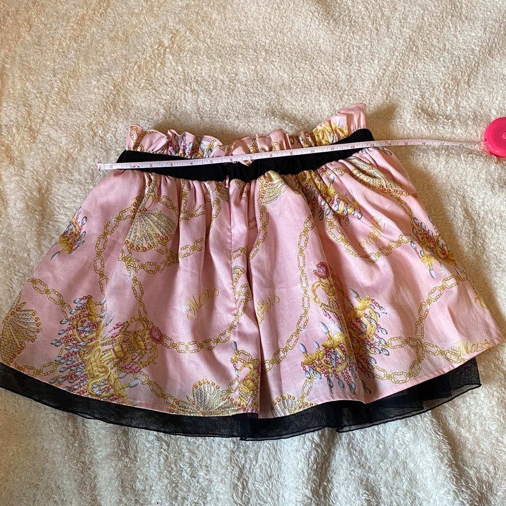 Mars Sugar Gloss Japanese Gyaru Pink Chain & Shell Print Skirt with Black Trim